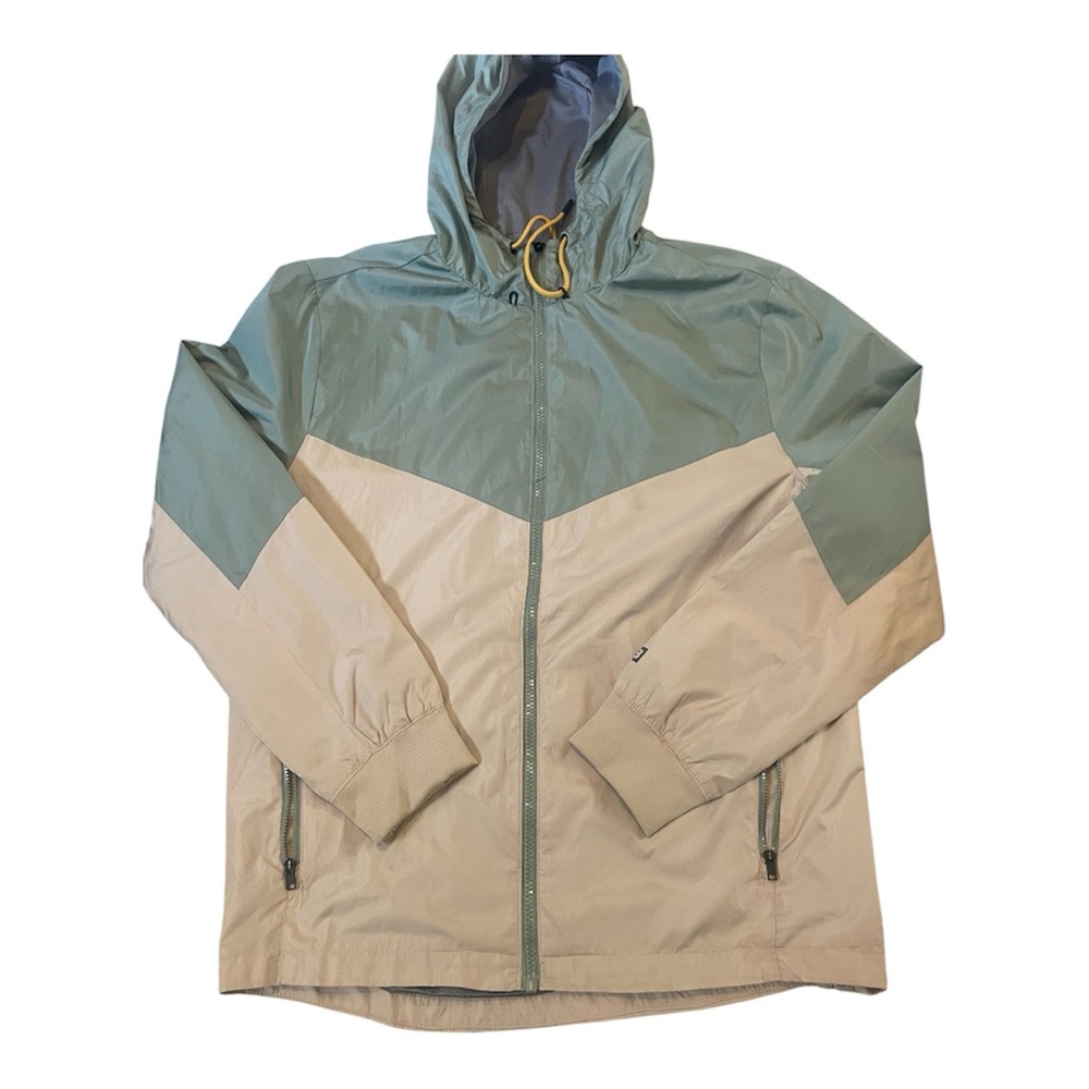Colorblock Lightweight Windbreaker Jacket | Sage Green & Tan Hooded Zip-Up